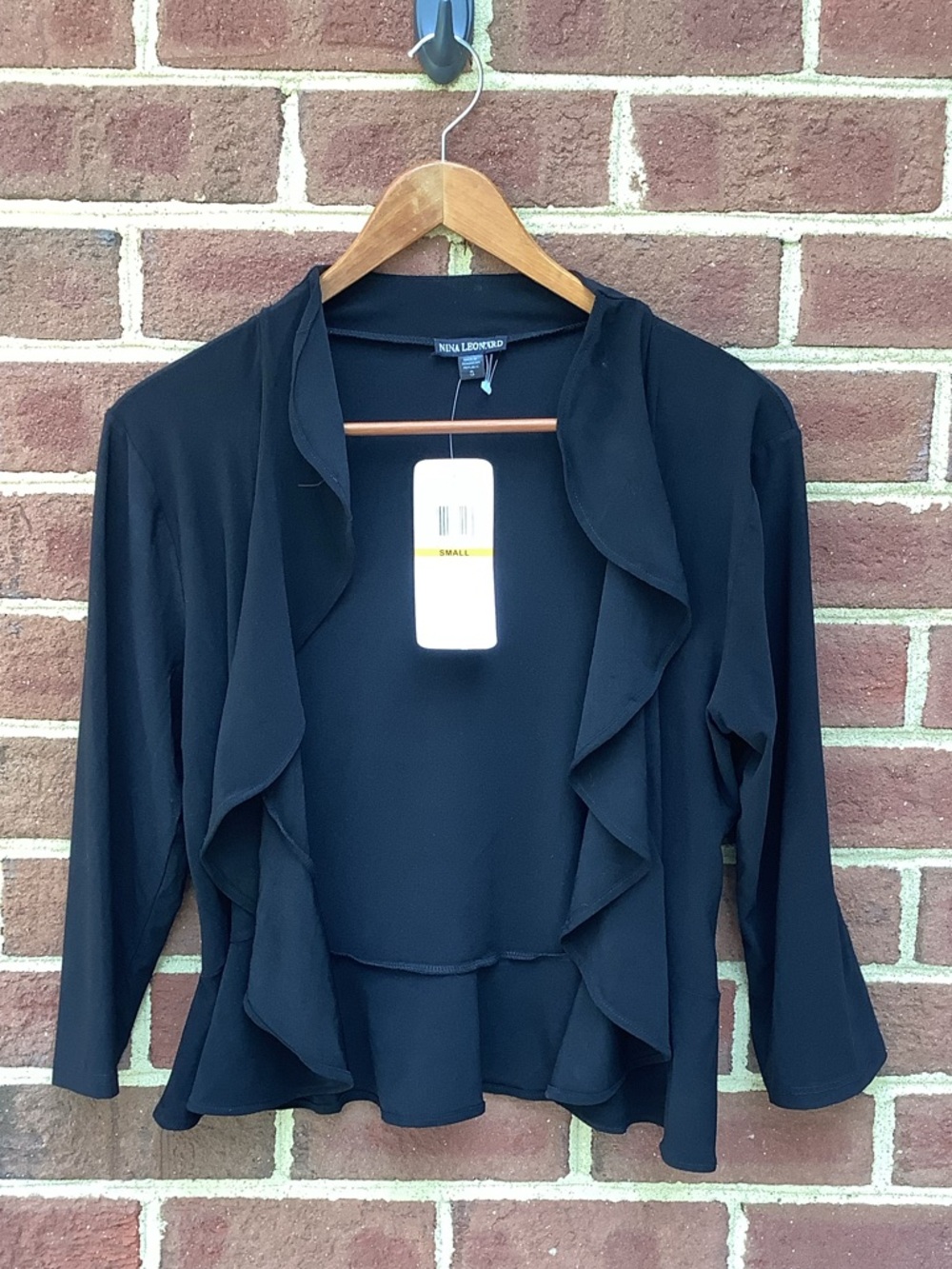 NWT Nina Leonard Dress Completer Bolero Jacket Cardigan Ruffle Black 3/4 Sleeve